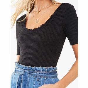 Forever 21 Black bodysuit w/ lace trim